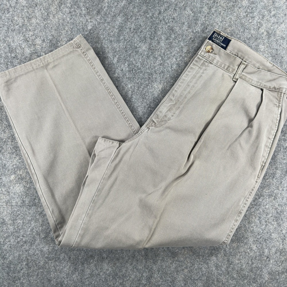 Vintage Polo Ralph Lauren Pants Mens 38x32 (Fits 36x27) Khaki Chino Pleated